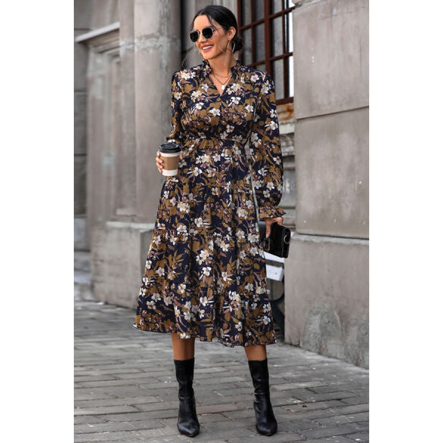 Floral Flounce Sleeve Tiered Dress Clothing