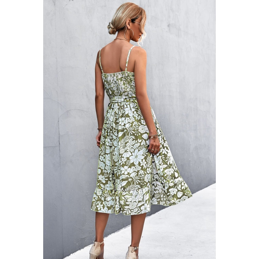 Sandee Rain Boutique - Floral Tied Cutout Split Spaghetti Strap