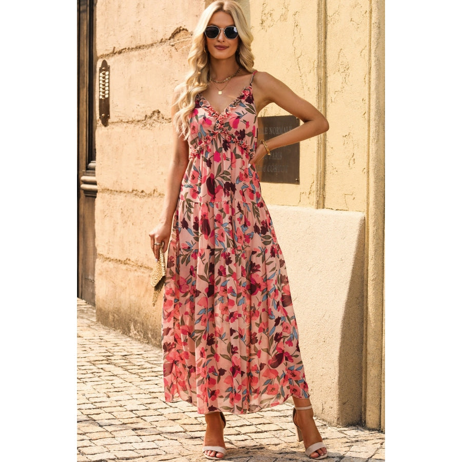 Floral Frill Trim Spaghetti Strap Dress Floral / S