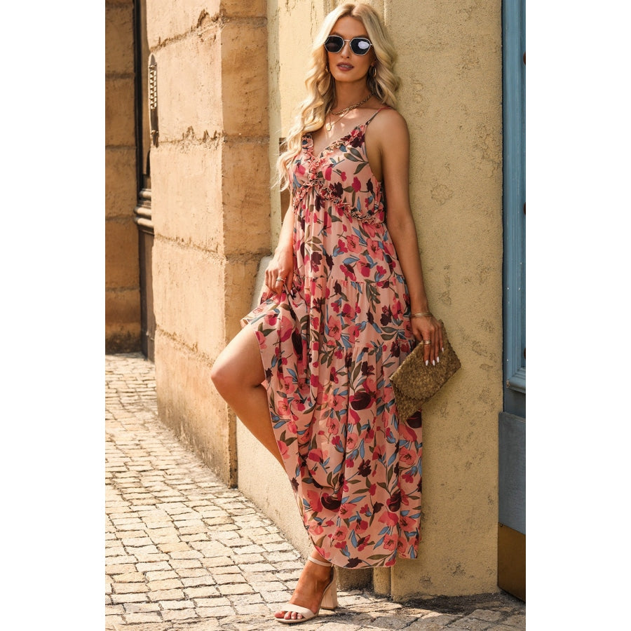 Floral Frill Trim Spaghetti Strap Dress