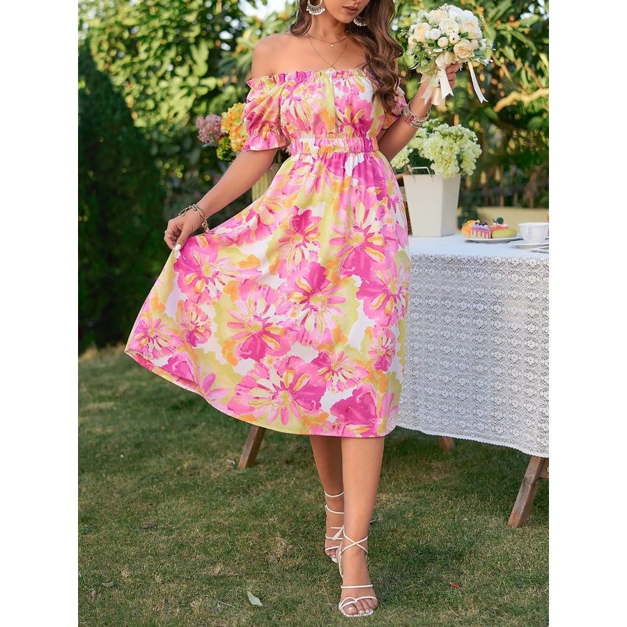 Floral Frill Trim Square Neck Dress