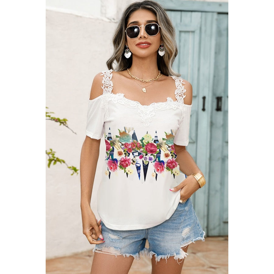 Floral Graphic Cold-Shoulder Top Cerise Floral / S