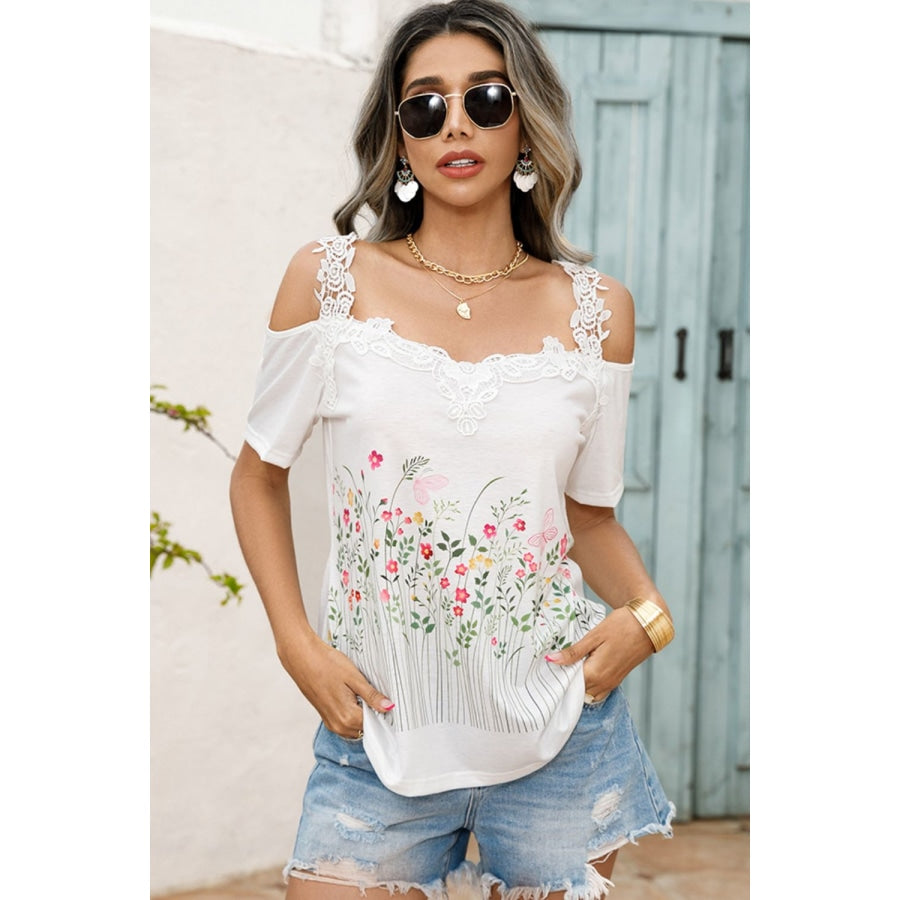 Floral Graphic Cold-Shoulder Top Floral / S