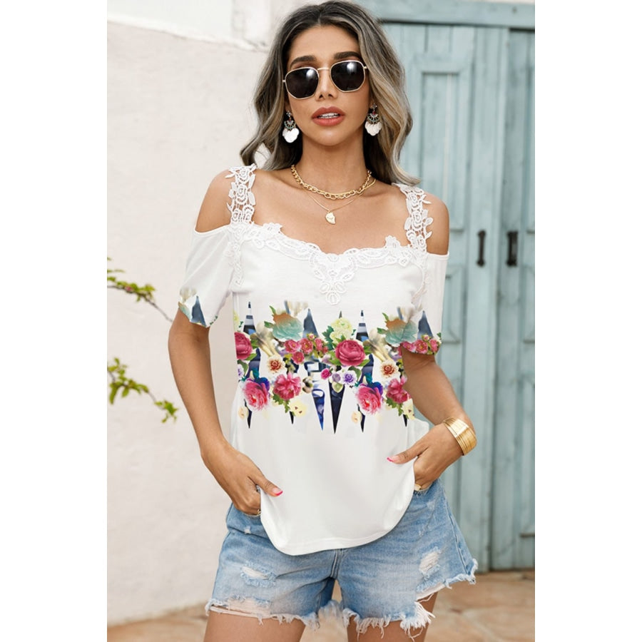 Floral Graphic Cold-Shoulder Top