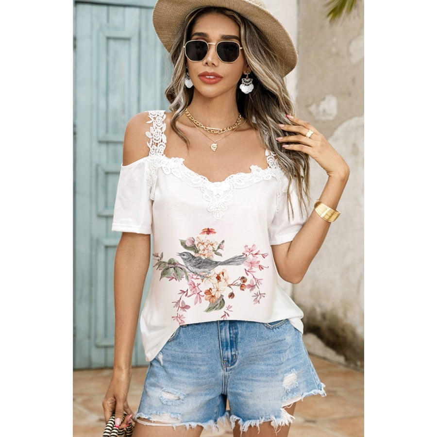 Floral Graphic Cold-Shoulder Top