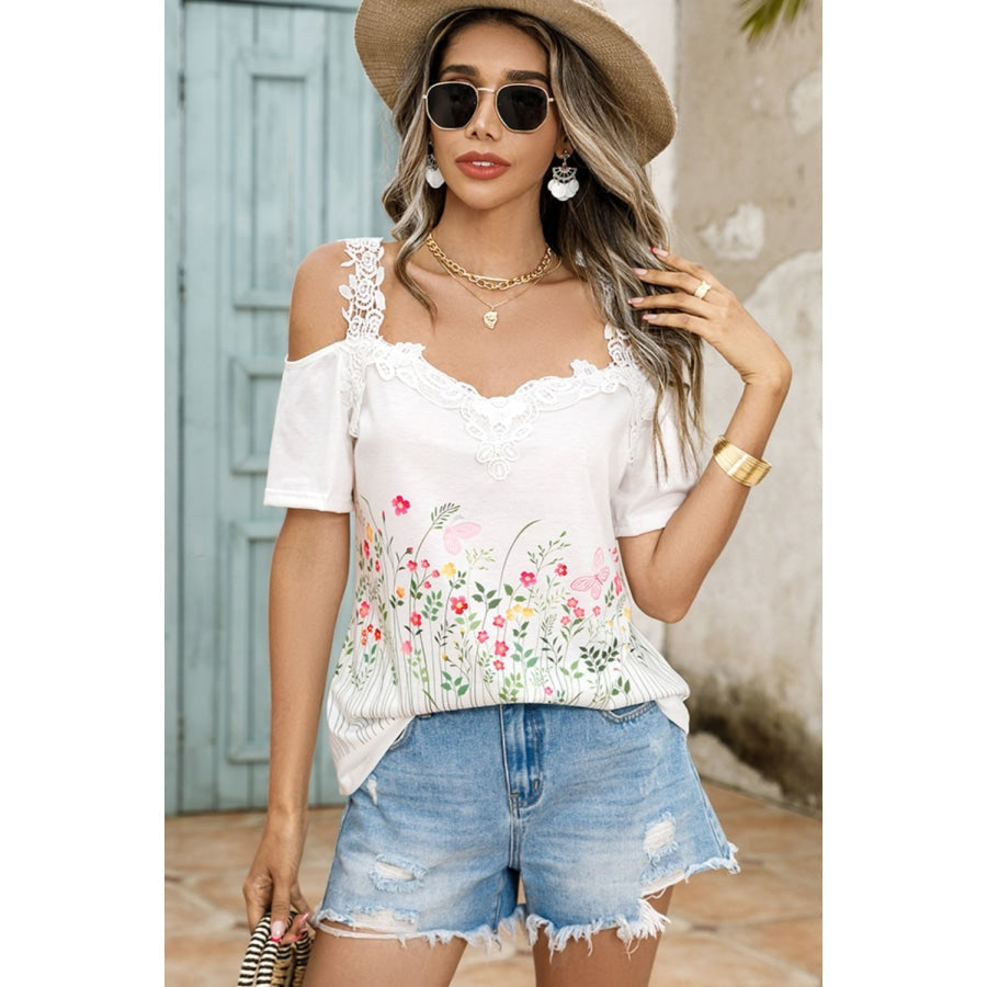 Floral Graphic Cold-Shoulder Top