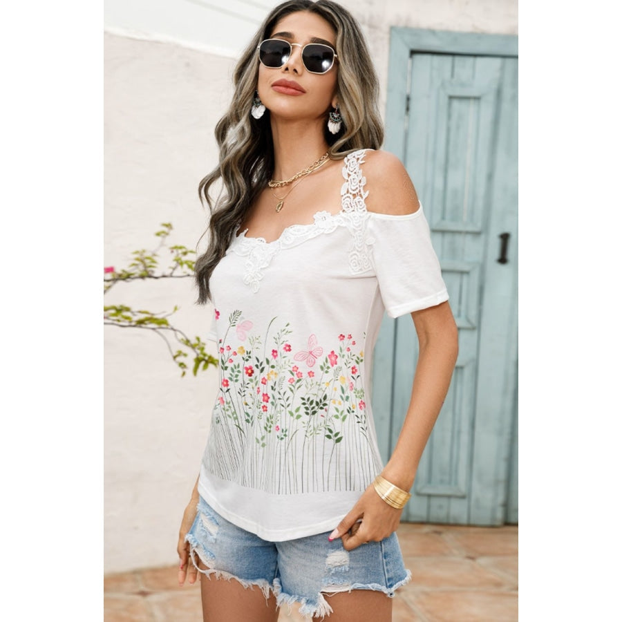 Floral Graphic Cold-Shoulder Top