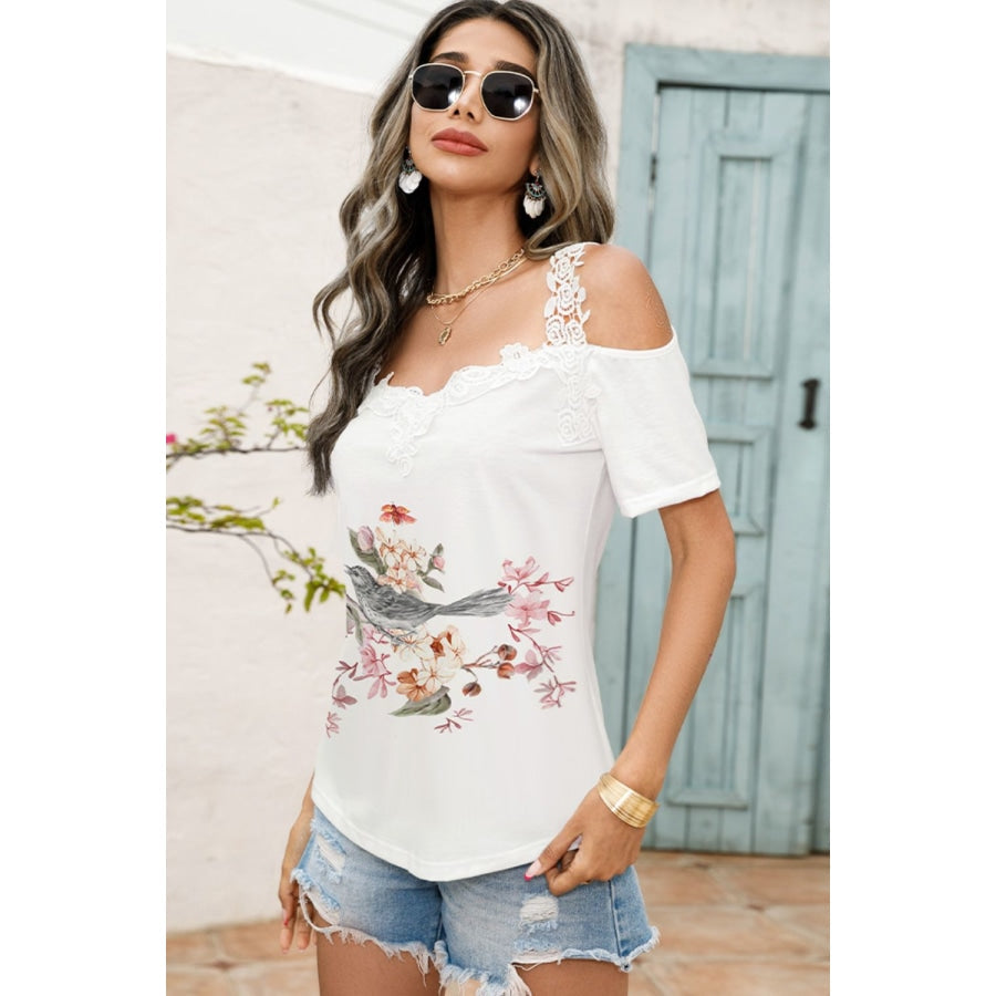 Floral Graphic Cold-Shoulder Top