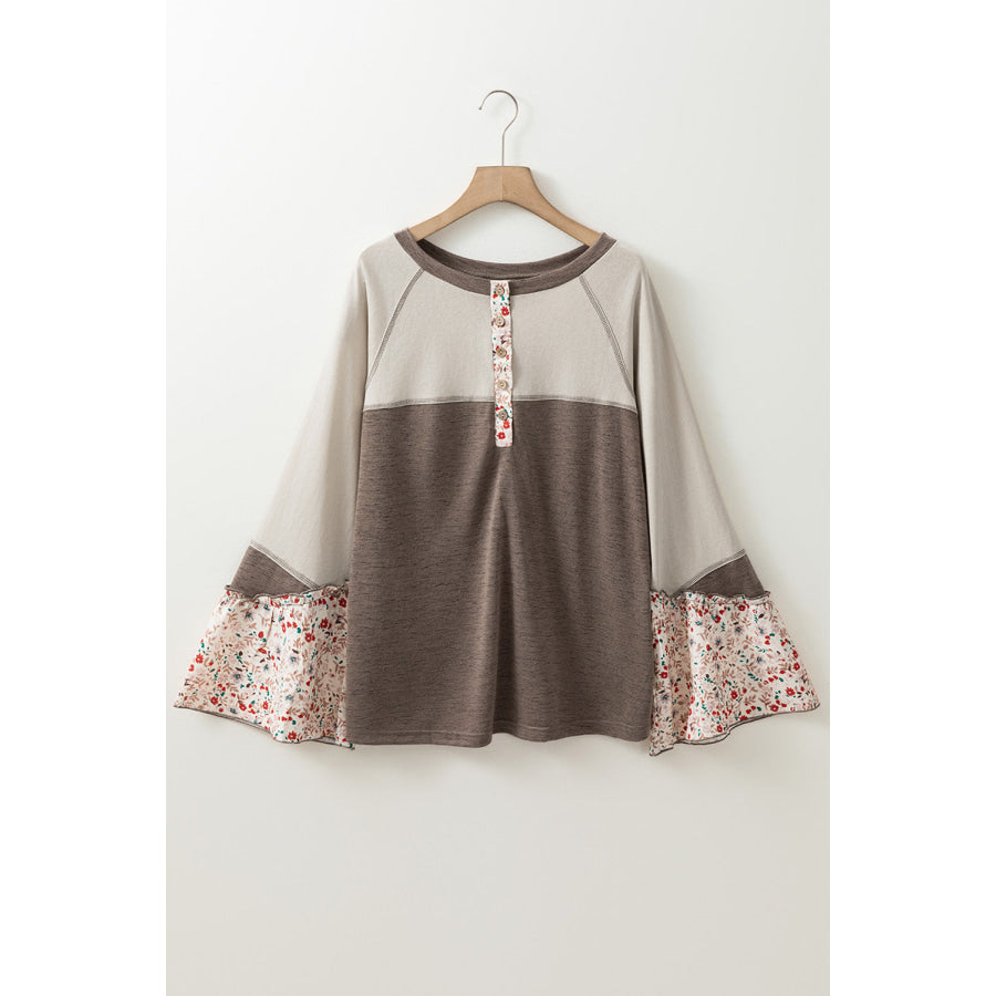 Floral Half Button Long Sleeve T-Shirt Apparel and Accessories