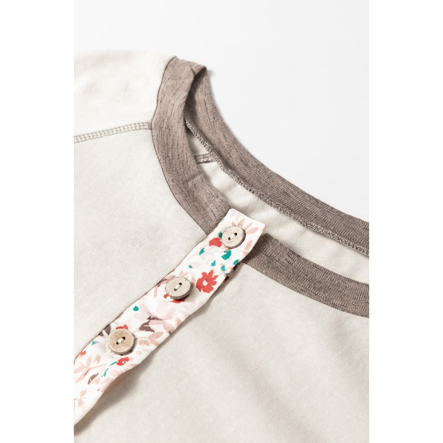 Floral Half Button Long Sleeve T-Shirt Apparel and Accessories