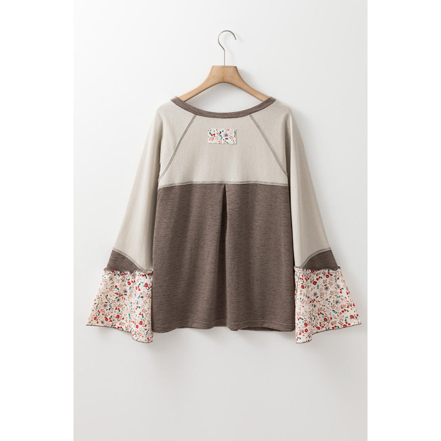 Floral Half Button Long Sleeve T-Shirt Apparel and Accessories