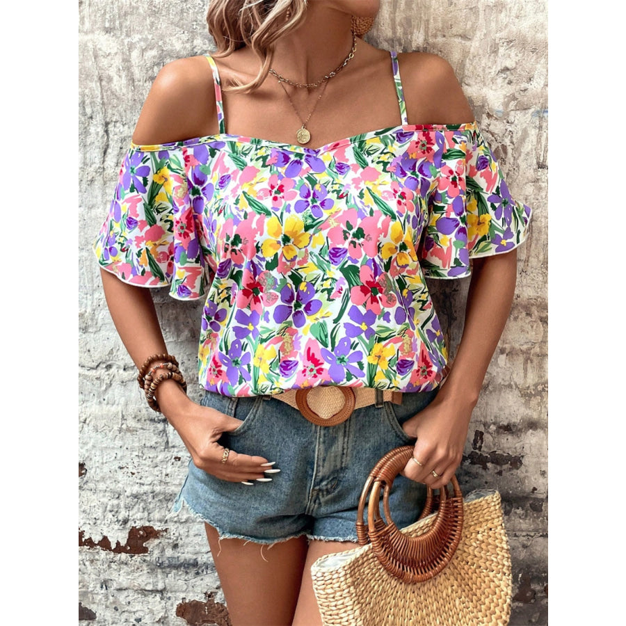 Floral Half Sleeve Blouse Apparel and Accessories