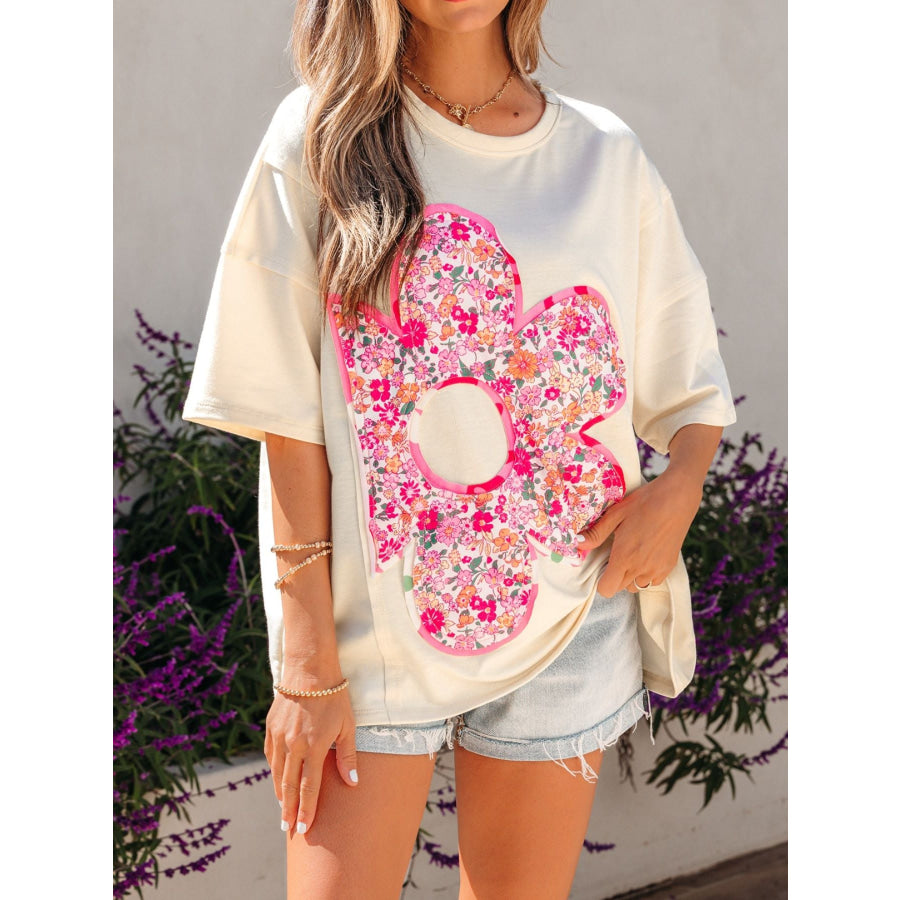 Floral Half Sleeve Oversized Top Ivory / S Apparel and Accessories
