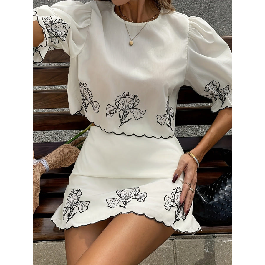 Floral Half Sleeve Top and Skirt Set Apparel and Accessories