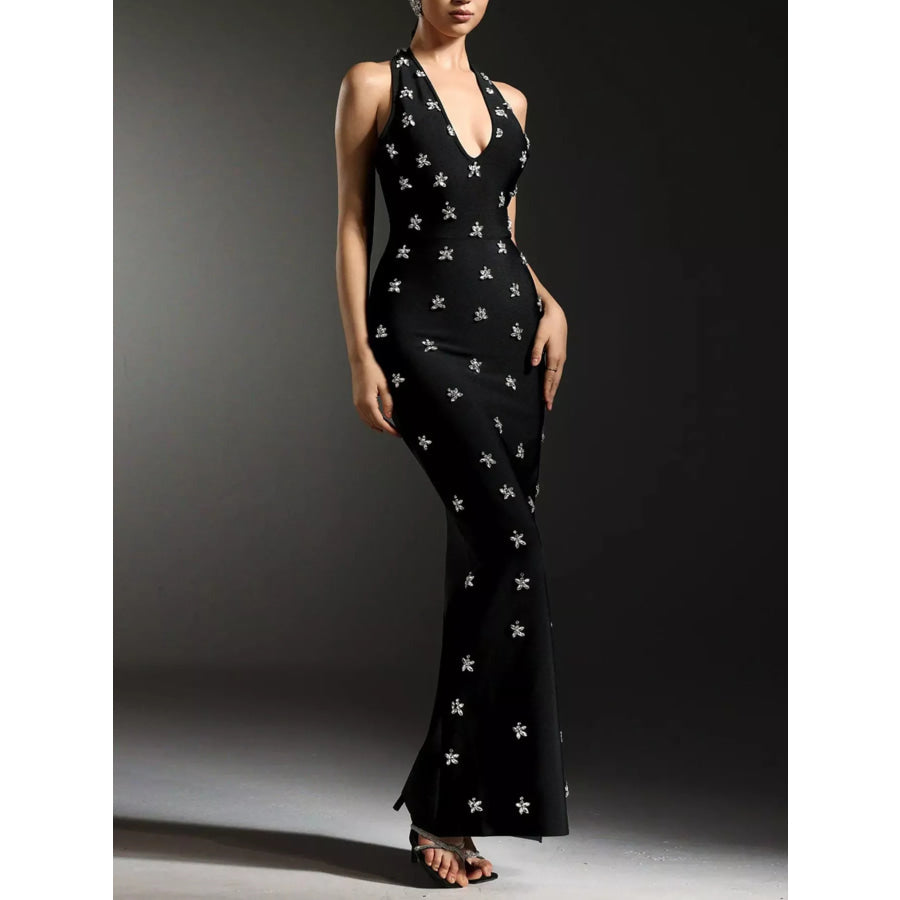 Floral Halter Neck Maxi Dress Apparel and Accessories