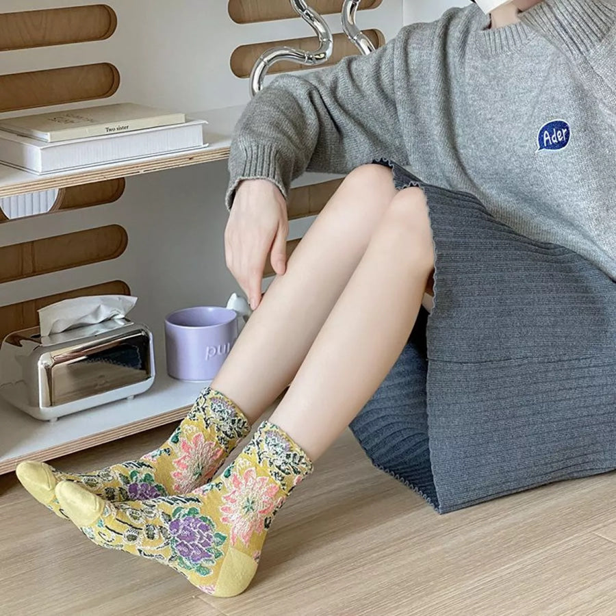 Floral Jacquard Crew Socks Apparel and Accessories