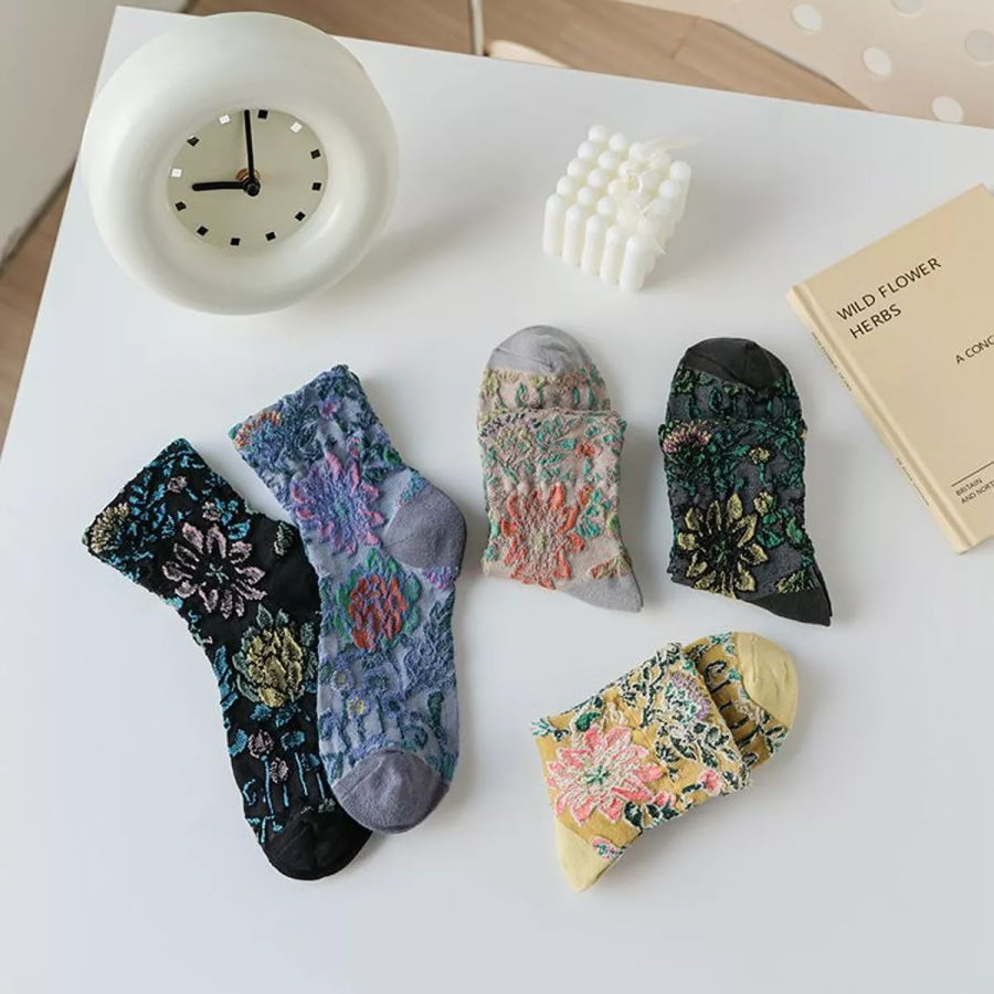 Floral Jacquard Crew Socks Apparel and Accessories
