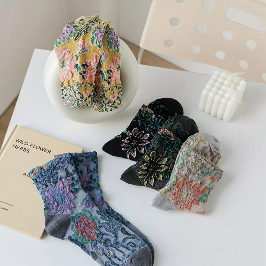Floral Jacquard Crew Socks Apparel and Accessories