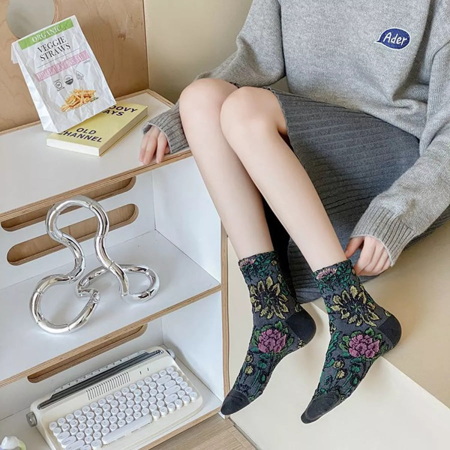 Floral Jacquard Crew Socks Apparel and Accessories