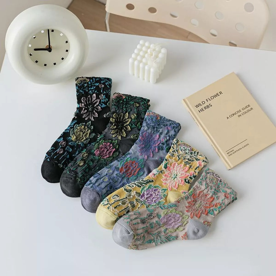 Floral Jacquard Crew Socks Apparel and Accessories