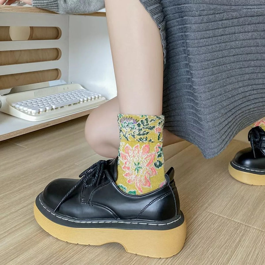 Floral Jacquard Crew Socks Apparel and Accessories