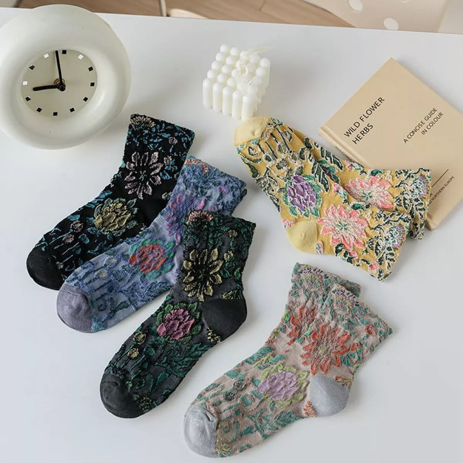 Floral Jacquard Crew Socks Apparel and Accessories