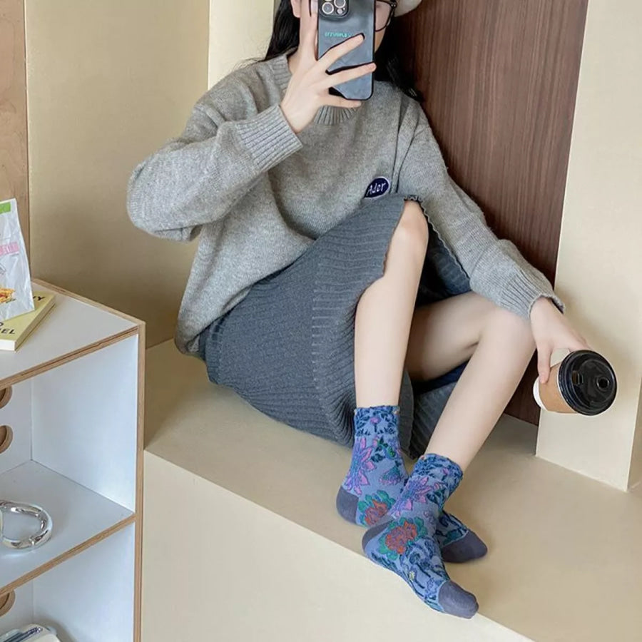 Floral Jacquard Crew Socks Apparel and Accessories