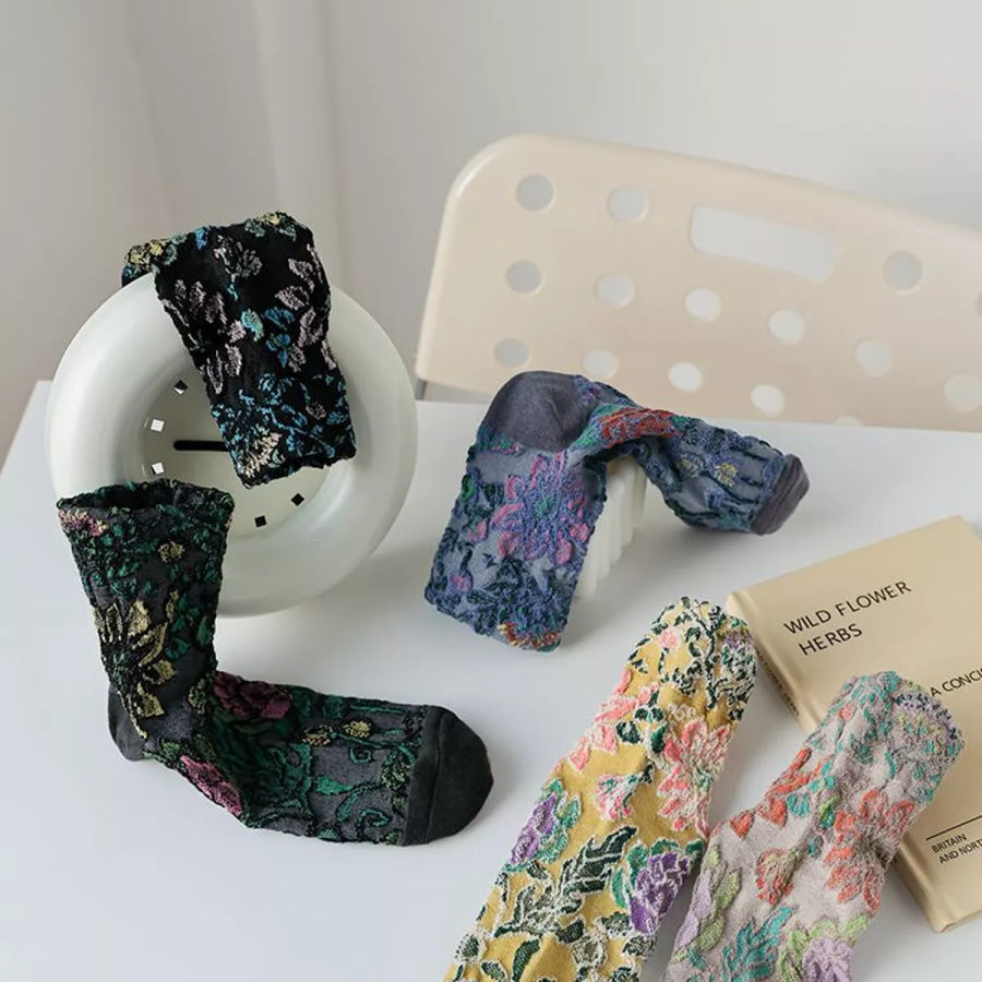 Floral Jacquard Crew Socks Apparel and Accessories