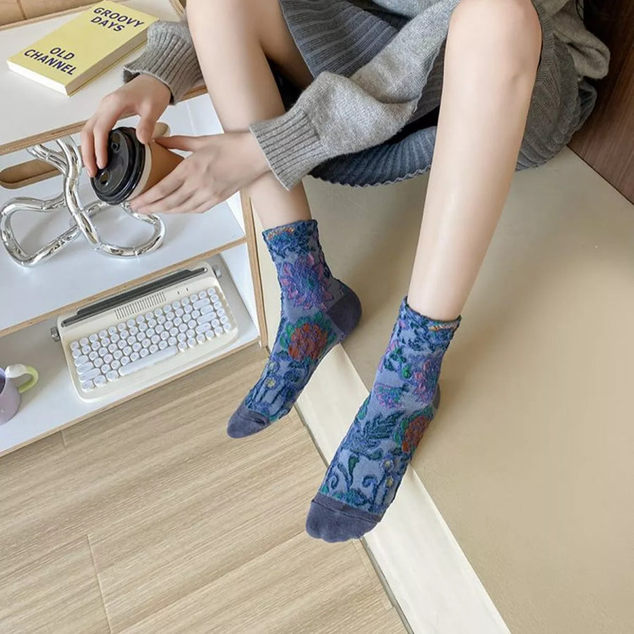 Floral Jacquard Crew Socks Apparel and Accessories