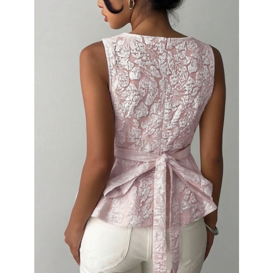 Floral Jacquard Peplum Tank Apparel and Accessories