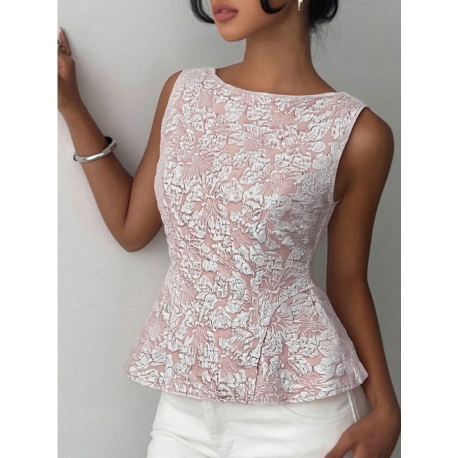 Floral Jacquard Peplum Tank Dusty Pink / S Apparel and Accessories