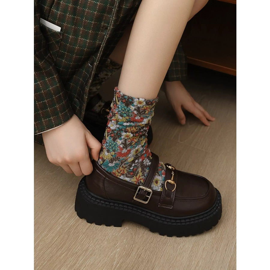 Floral Jacquard Textured Crew Socks Set Caramel / One Size Apparel and Accessories