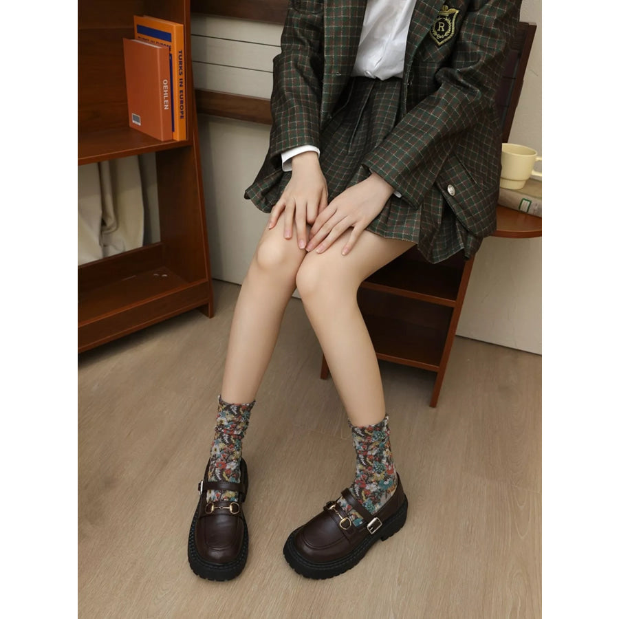 Floral Jacquard Textured Crew Socks Set Caramel / One Size Apparel and Accessories
