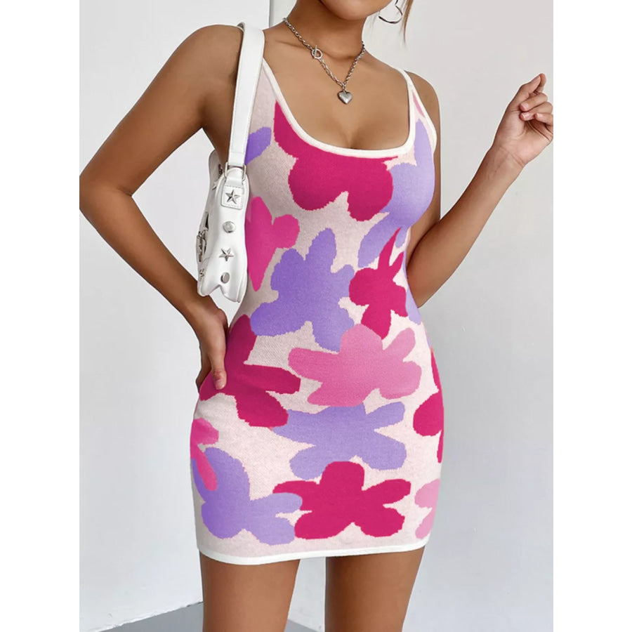 Floral Knit Scoop Neck Mini Dress Apparel and Accessories