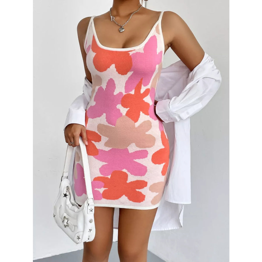 Floral Knit Scoop Neck Mini Dress Coral / S Apparel and Accessories
