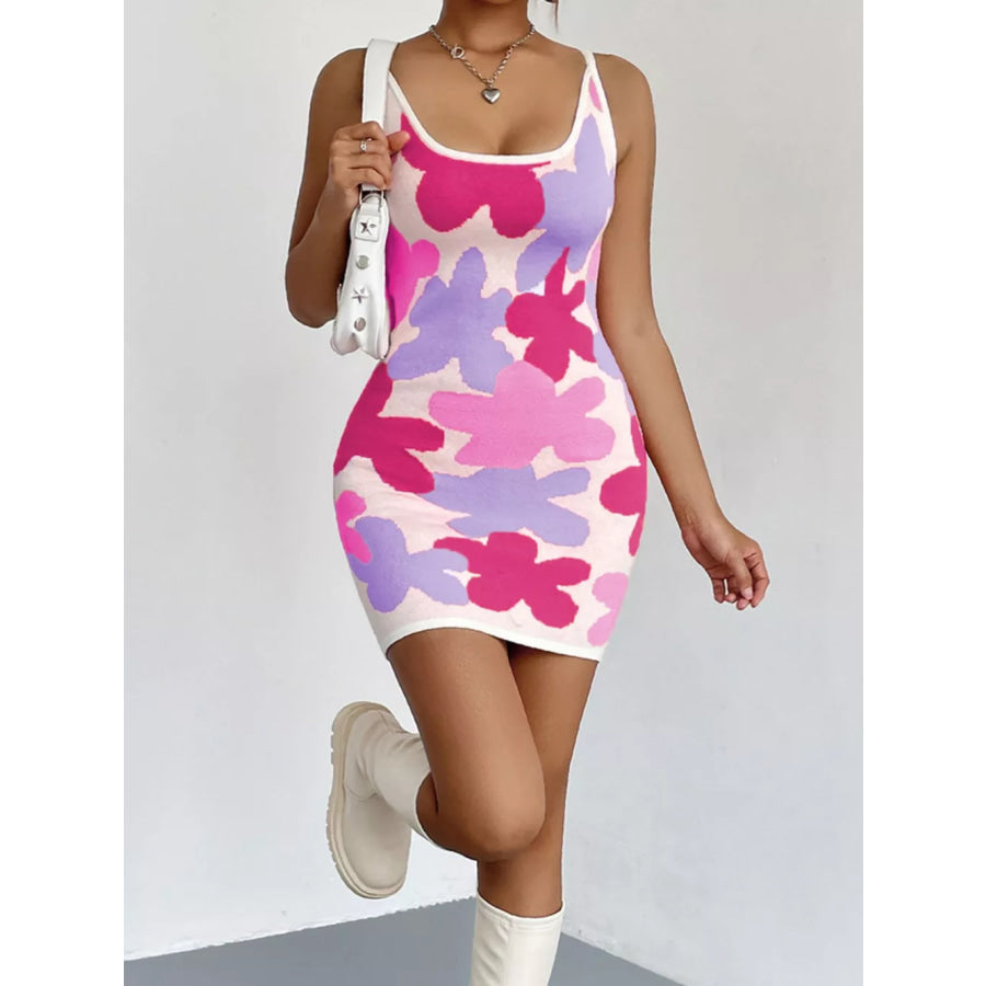 Floral Knit Scoop Neck Mini Dress Lavender / S Apparel and Accessories