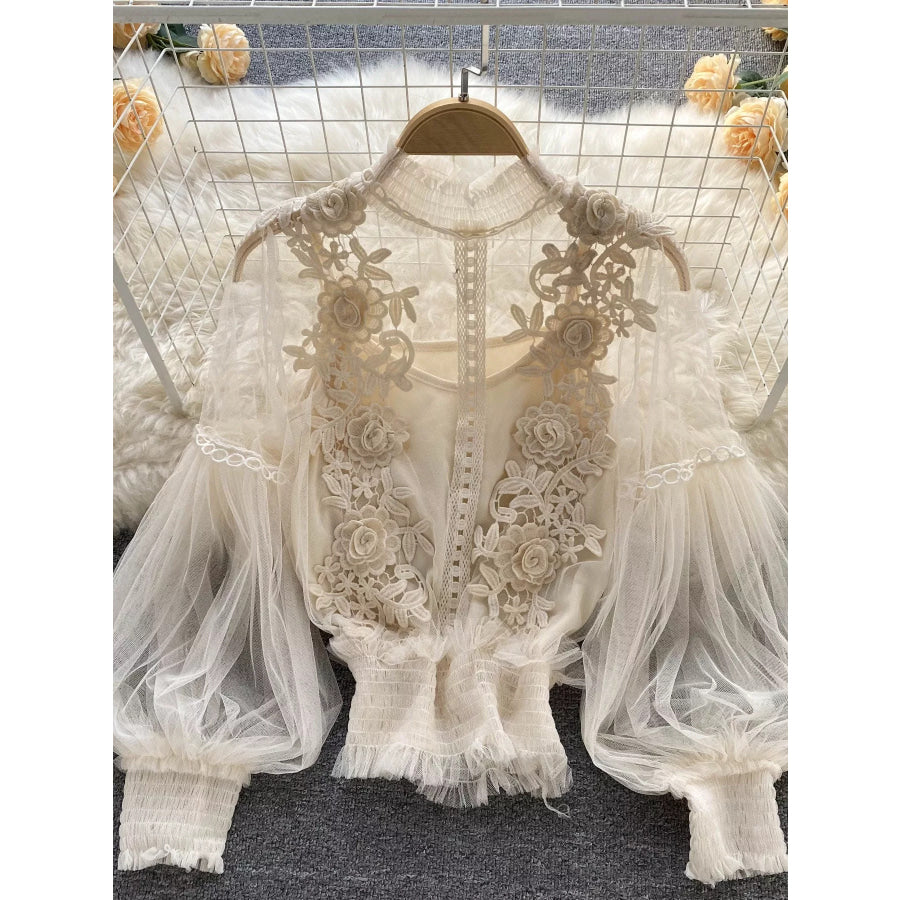 Floral Lace Blouse & Cami Set Creamy-white / One Size Apparel and Accessories