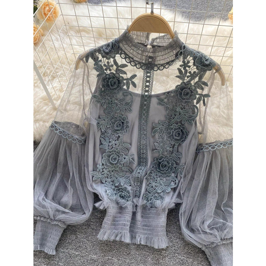 Floral Lace Blouse & Cami Set Gray / One Size Apparel and Accessories