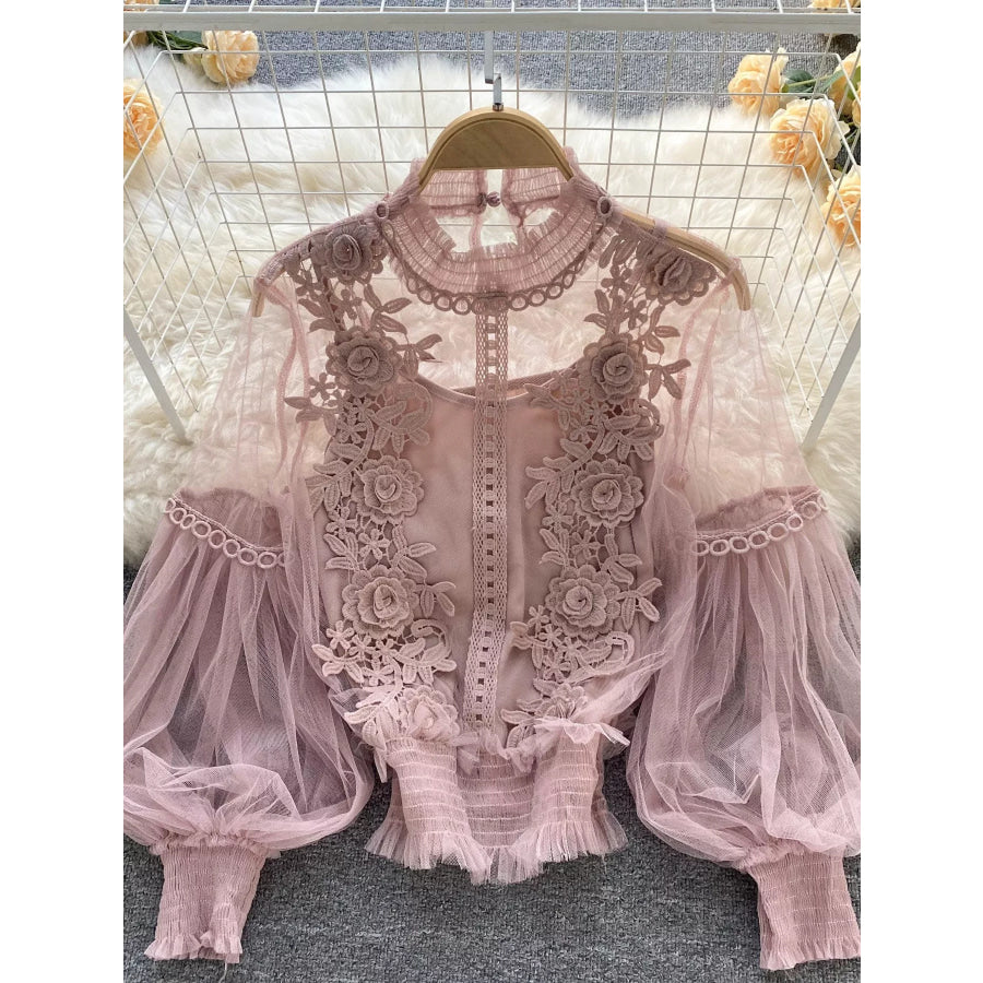 Floral Lace Blouse & Cami Set Light Pink / One Size Apparel and Accessories