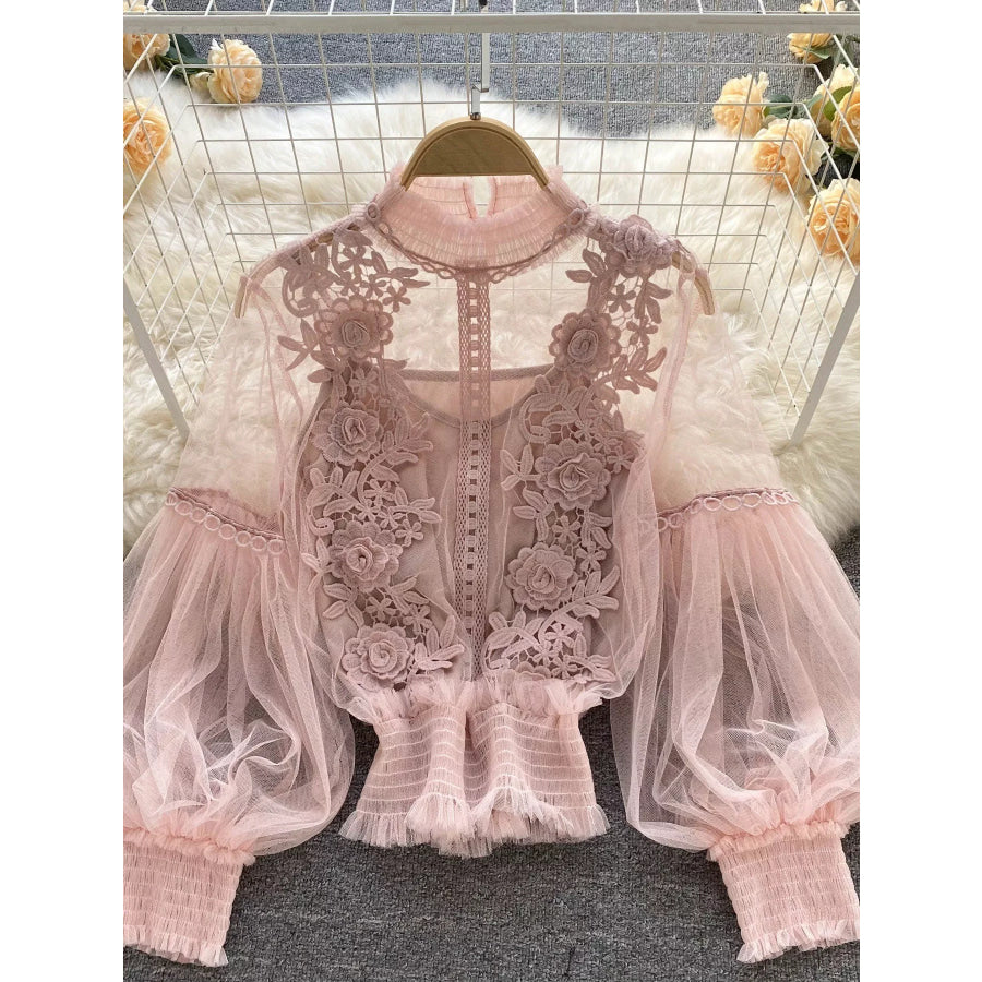 Floral Lace Blouse & Cami Set Pink / One Size Apparel and Accessories