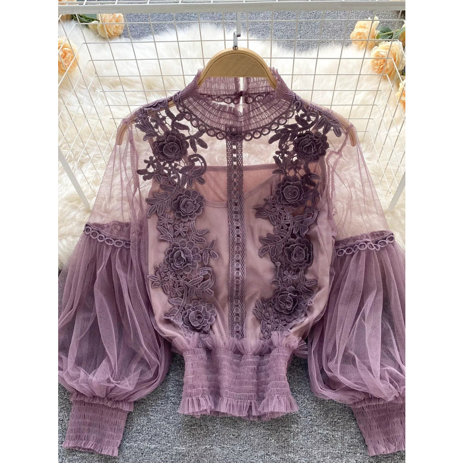 Floral Lace Blouse & Cami Set Purple / One Size Apparel and Accessories