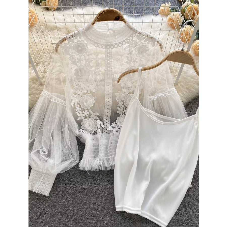 Floral Lace Blouse & Cami Set White / One Size Apparel and Accessories