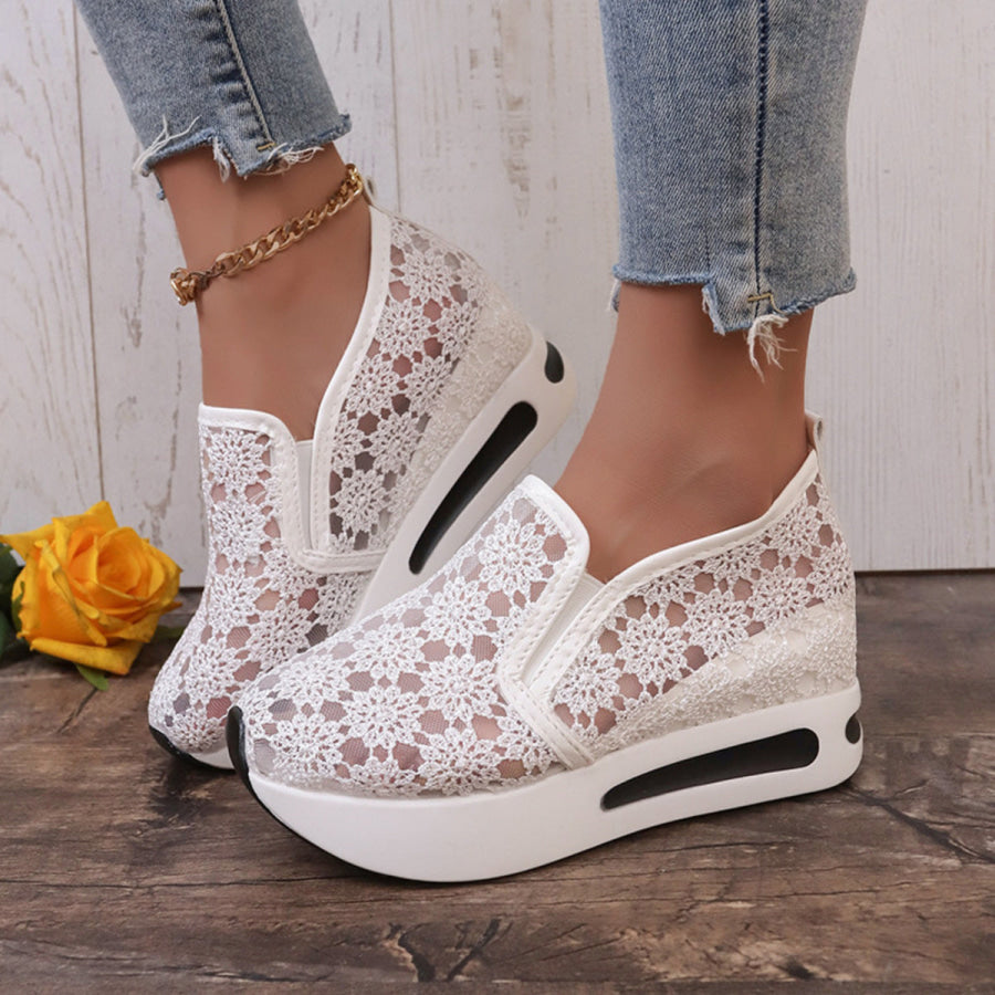 Floral Lace Breathable Slip-Ons White / 35 Apparel and Accessories