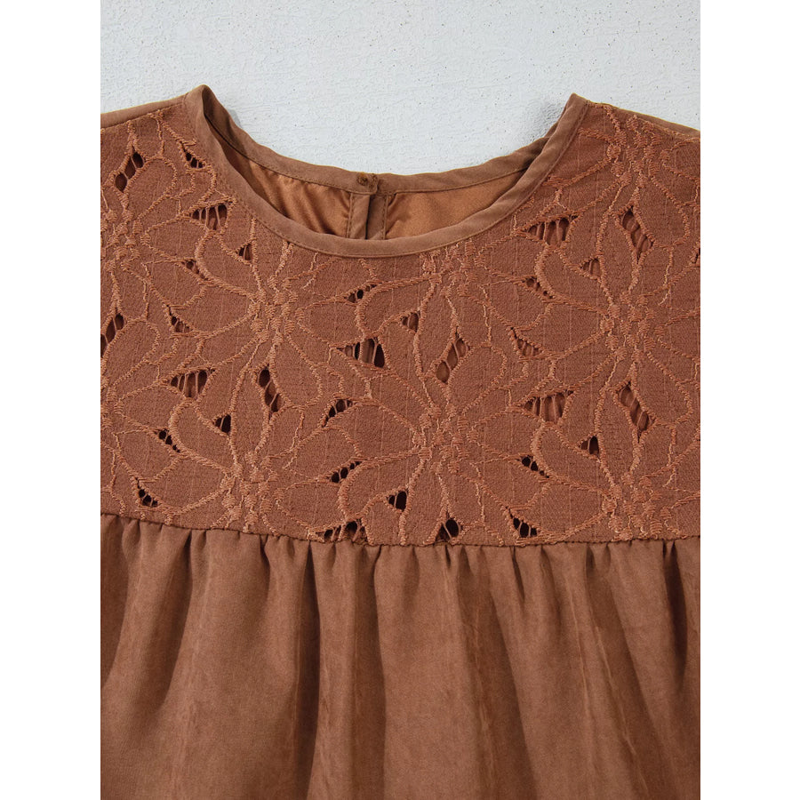 Floral Lace Crochet Tiered Ruffled Mini Dress Apparel and Accessories