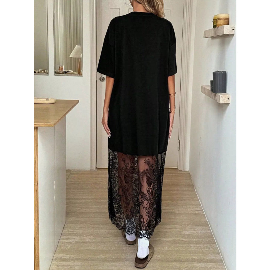 Floral Lace Hem Short Sleeve Tee Dress Apparel and Accessories
