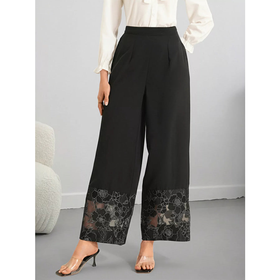 Floral Lace Hem Wide Leg Pants Apparel and Accessories