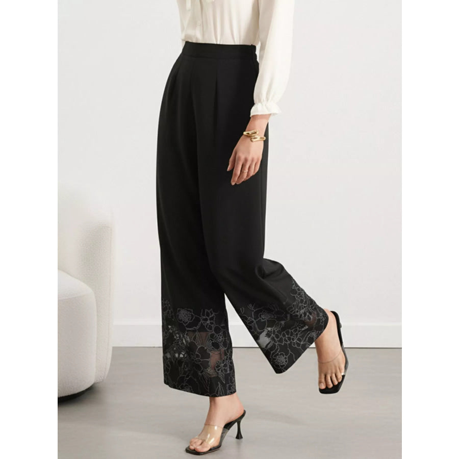 Floral Lace Hem Wide Leg Pants Apparel and Accessories
