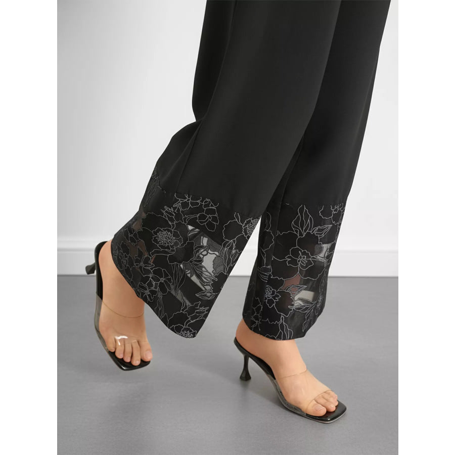 Floral Lace Hem Wide Leg Pants Apparel and Accessories