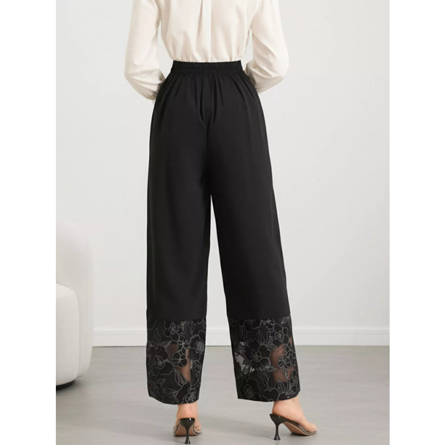Floral Lace Hem Wide Leg Pants Apparel and Accessories