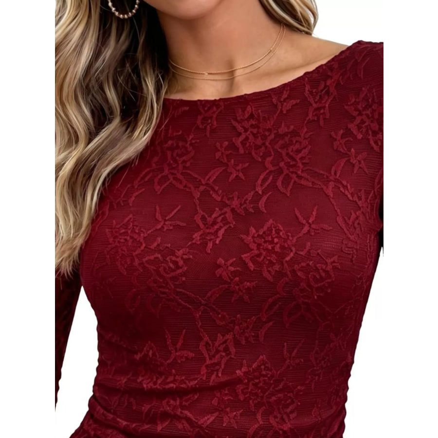 Floral Lace Long Sleeve Blouse with Flared Cuffs Apparel and Accessories